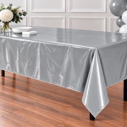 Silver Premium Rectangular Plastic Table Cover 54